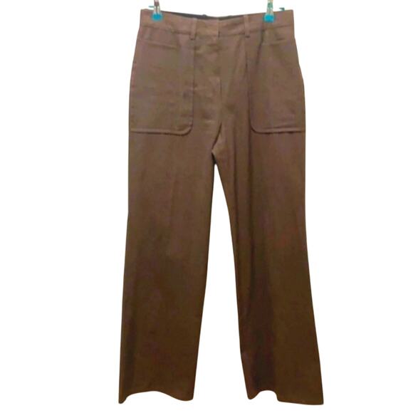 Yves Saint Laurent Pants Sz 6 Brown Rive Gouche COTTON SQUARE POCKETS Minimalist